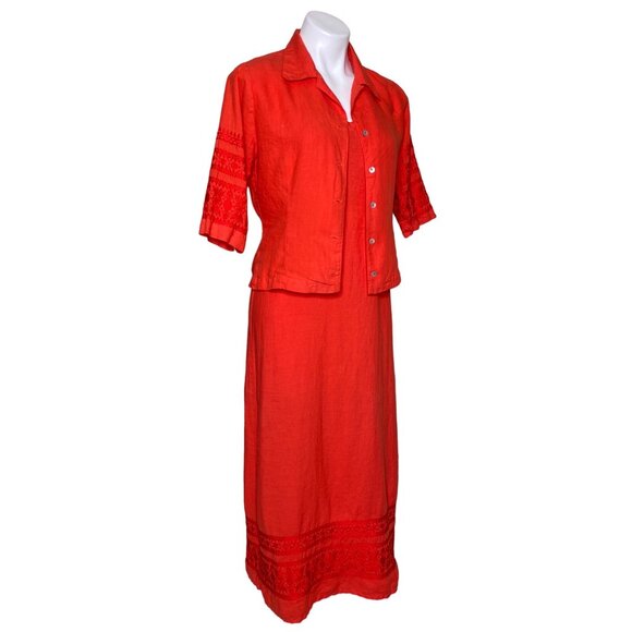 Johnny Was Orange Linen 2-Piece Dress & Jacket Set With Embroidered Details Sz S - Picture 3 of 16